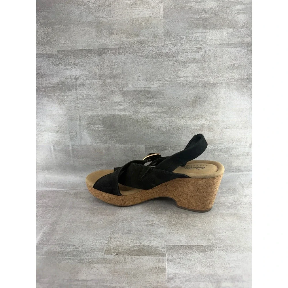 Clarks Collection Black Cork Wedge Sandals Ultimate Comfort Women Size 9.5M